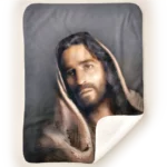 Portrait of the Christ - Merciful Savior Sherpa Blanket display image