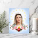 Fine art print of the Most Loving Mother Queen of Peace with Blue Eyes and crowned with 12 stars by religious artist Richard L. George