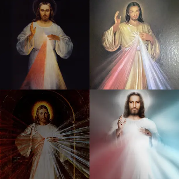 Collage of the Divine Image of Divine Mercy - 4 Images