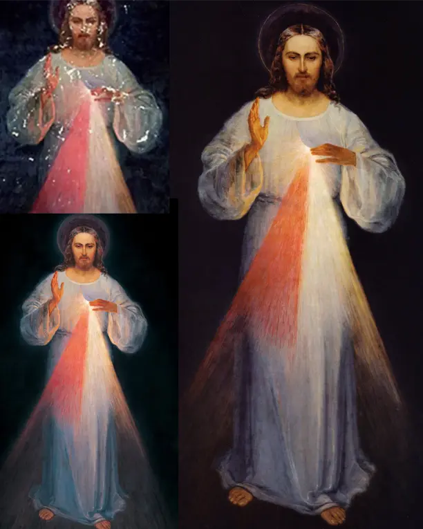 Collage of the Vilinus Image of Divine Mercy - 3 photographs