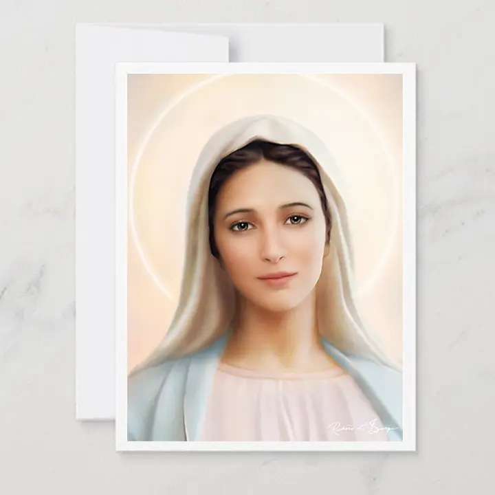 Note Card with the print of Our Lady of Medjugorje Tihaljina by religious artist Richard L. George.